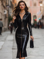 Sylvie | Glossy Croco Evening Bodycon Midi Dress