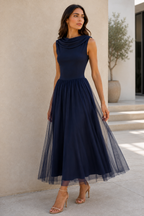 Romilly | Draped Sleeveless Midi Dress for Occasions