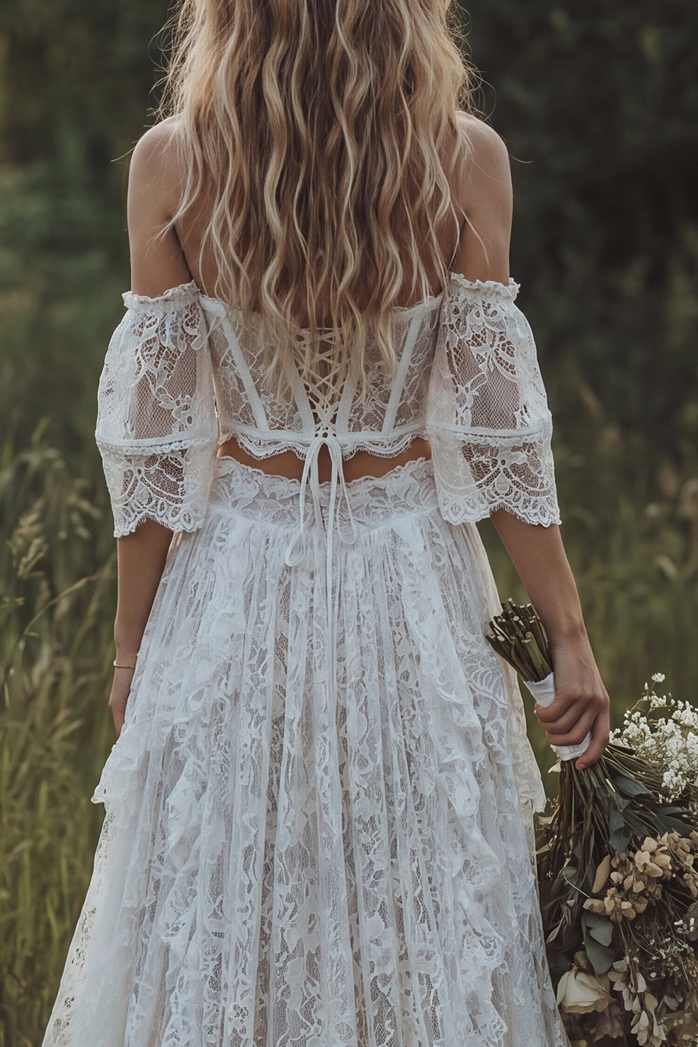 Nadia | 2 Piece Boho Wedding Corset Dress Off Shoulder Lace