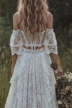 Nadia | 2 Piece Boho Wedding Corset Dress Off Shoulder Lace