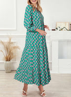Fenella | Boho Floral Wedding Guest Maxi Dress With Puff Sleeves