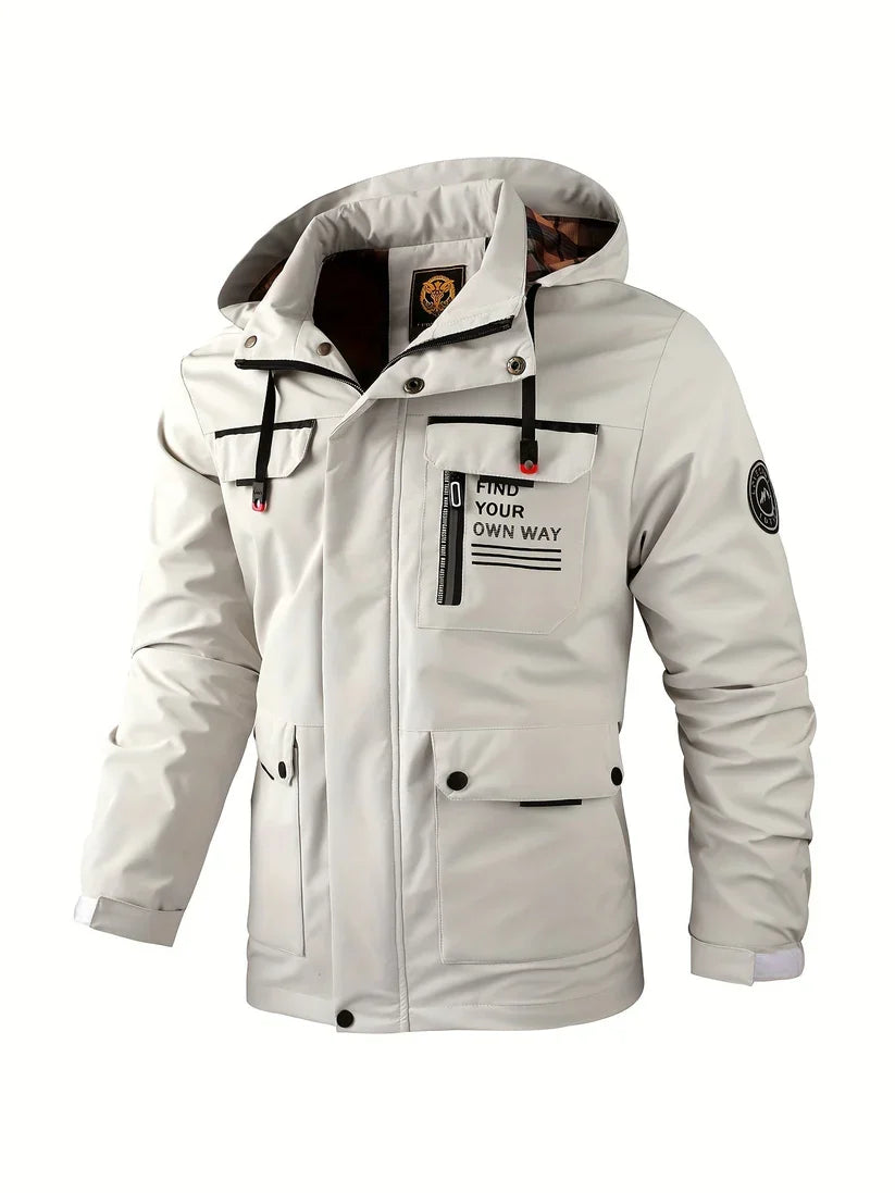 Benedict | Men Winter Puffer Jacket Coat Leather Hood — White