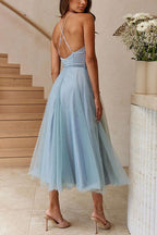 Edith | White Tulle Midi Dress With Corset Bodice
