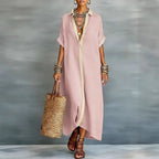 Valentina | Short Sleeve Collared Maxi Shirt Dress for Summer