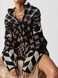 Marguerite | Oversized Cardigan Sweater with Jacquard Diamond Knit