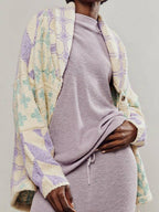 Marguerite | Oversized Cardigan Sweater with Jacquard Diamond Knit