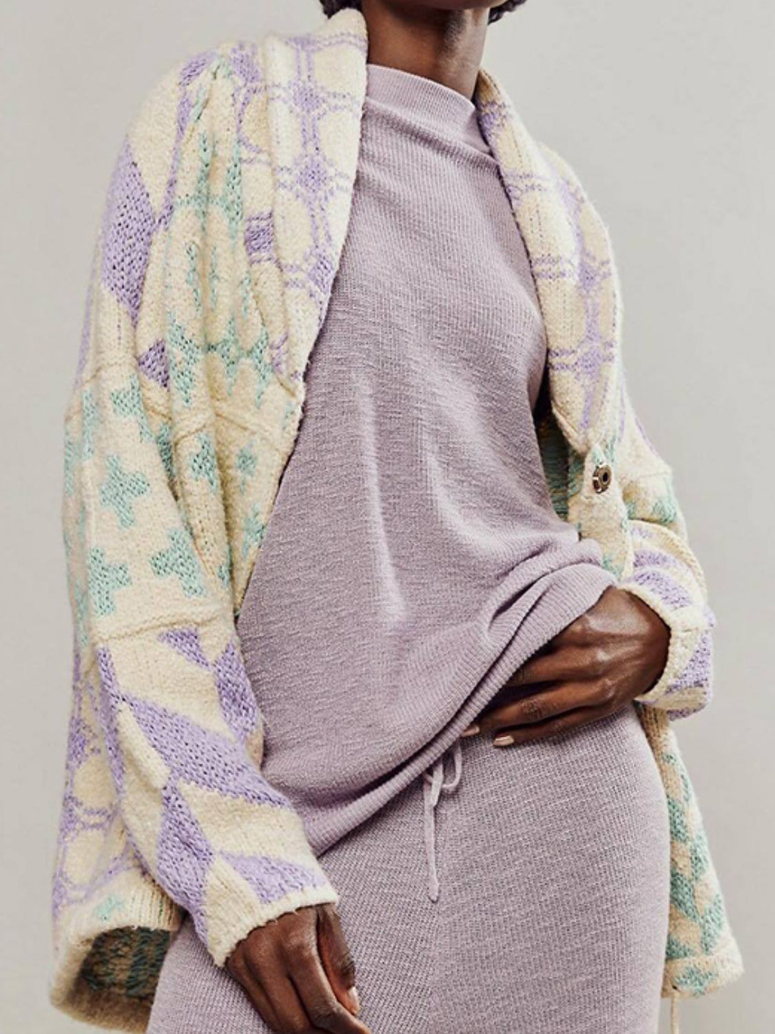 Marguerite | Oversized Cardigan Sweater with Jacquard Diamond Knit