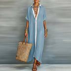 Valentina | Short Sleeve Collared Maxi Shirt Dress for Summer