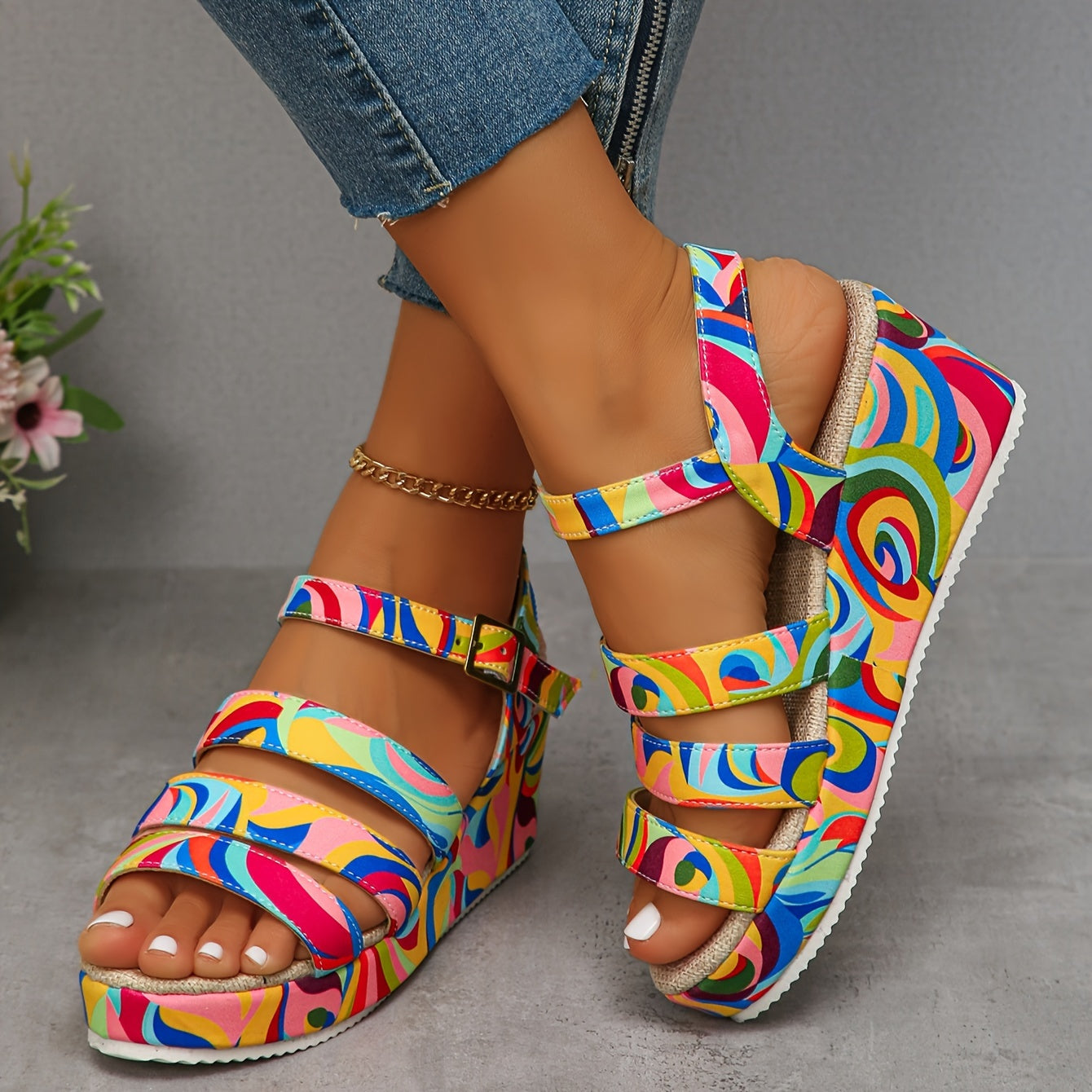 Leonie | Multicolour Wedge Ankle Boots Platform Sandals