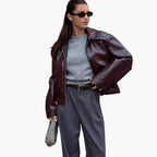 Lucinda | Women Leather Bomber Jacket in Burgundy