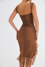 Vivienne | Long Sleeve Ruffle Midi Dress For Garden Parties