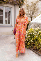 Francesca | V-Neck Flutter Sleeve Ruched Waist Floral Maxi Dress