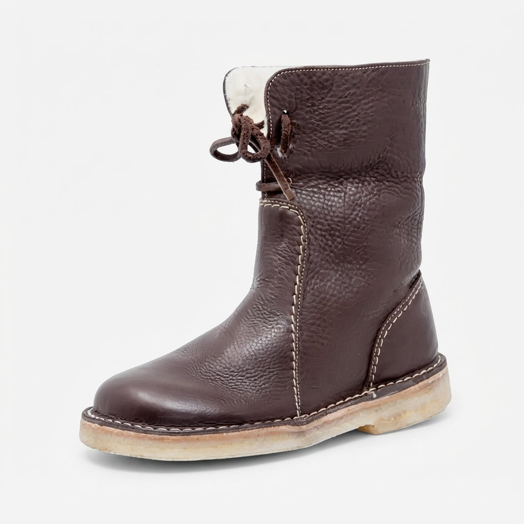 Iliana | Black Brown Leather Ankle Boots Slouch Casual Comfort — Dark Brown