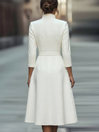 Aurelia | Belted V-Neck Occasion Dress Coat Midi White