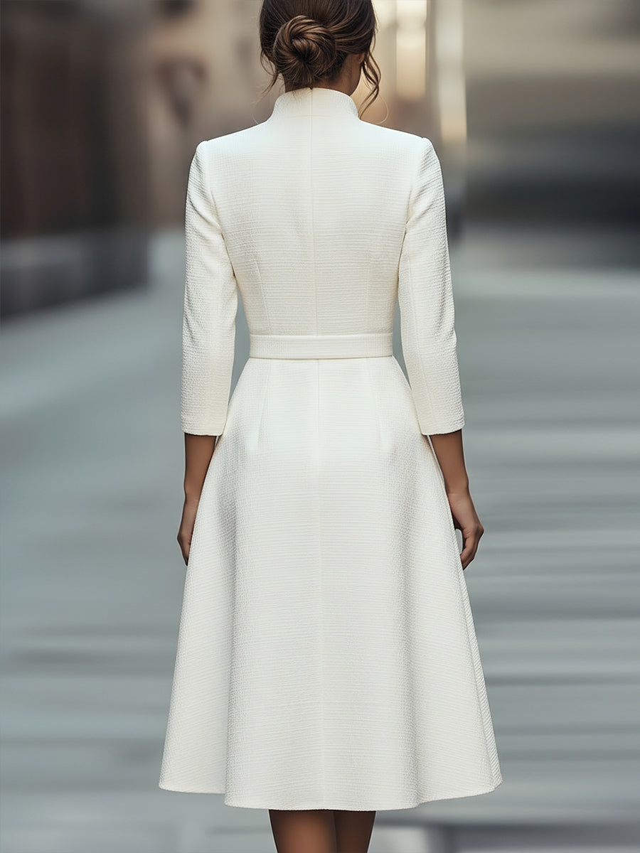 Aurelia | Belted V-Neck Occasion Dress Coat Midi White