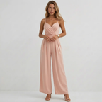 Camille | Wide Leg Pleated Casual Jumpsuit With Tie Waist