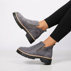 Amandine | Black Brown Heeled Flat Ankle Boots — Grey