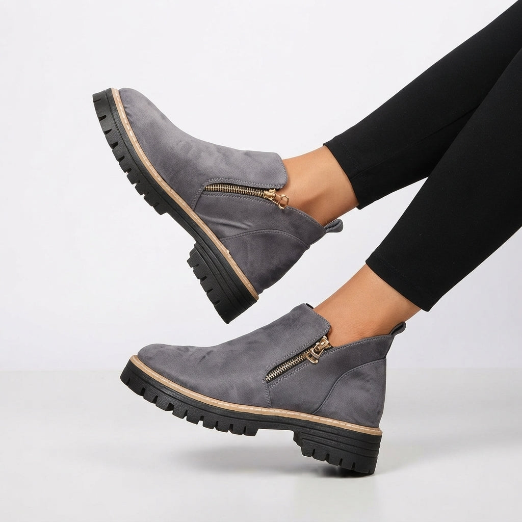 Amandine | Black Brown Heeled Flat Ankle Boots — Grey