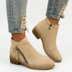 Dominique | Low Heel Black Brown Leather Ankle Boots — Beige