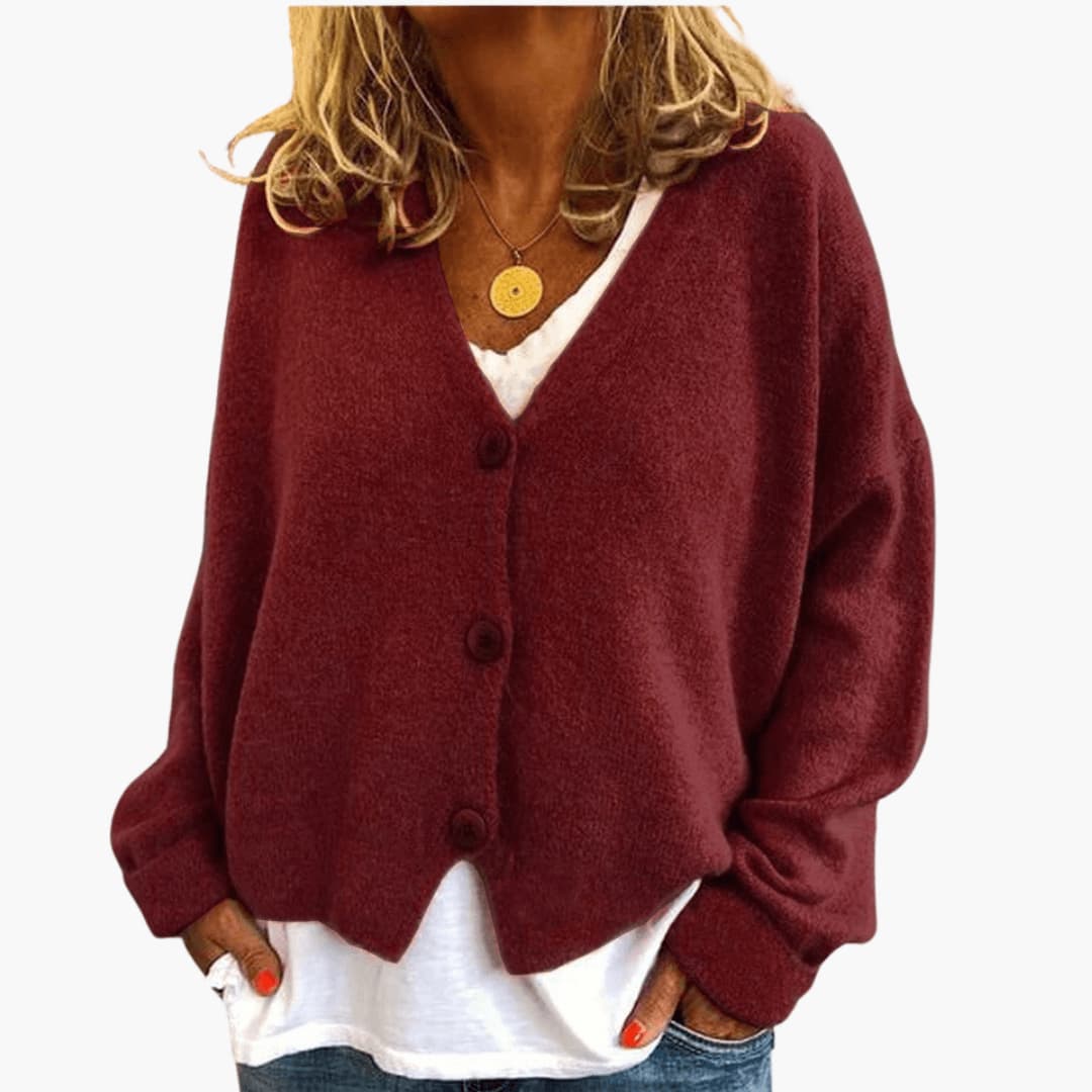 Ingrid | Womens Knit Cardigan Top With Button Front Relaxed Fit