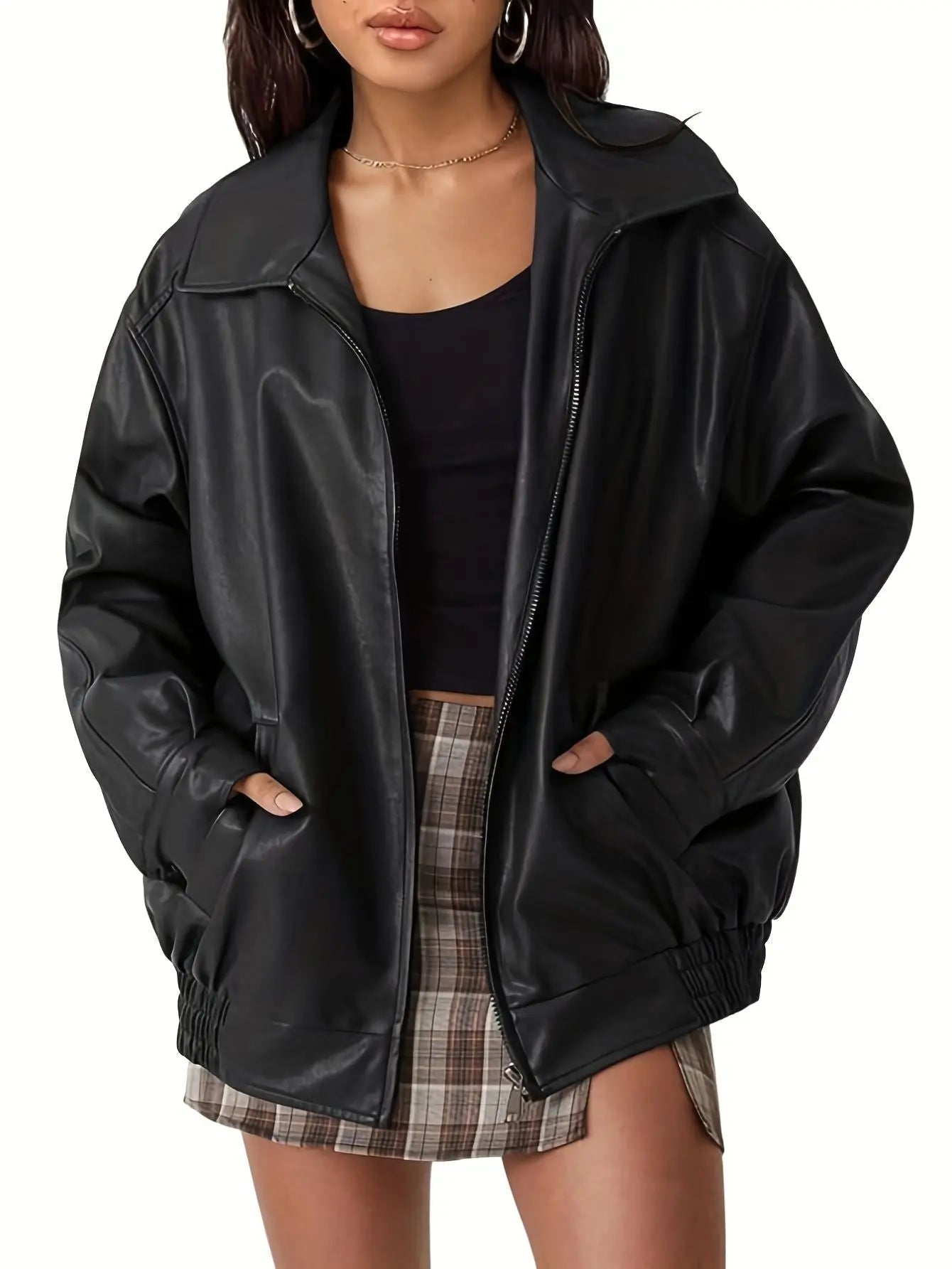 Marguerite | Oversized Leather Bomber Jacket in Black Brown Olive