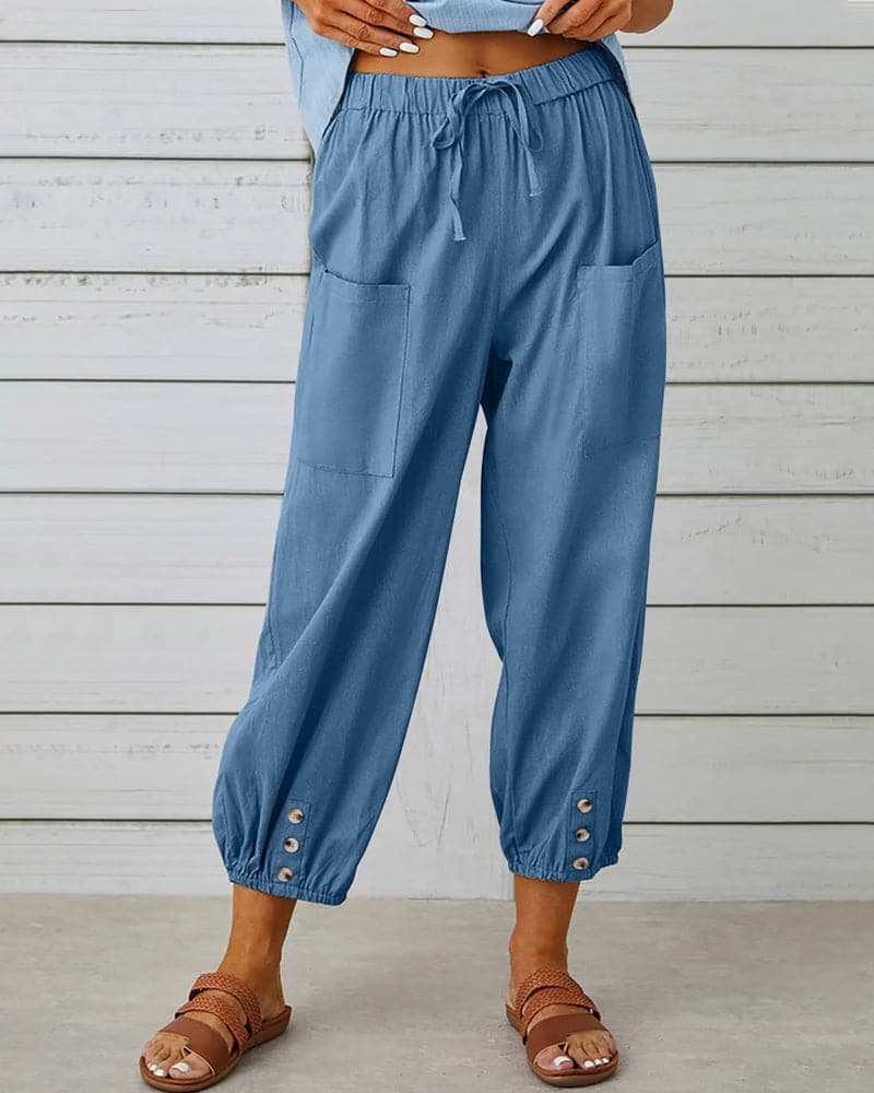Manon | Women's Cropped Coastal Balloon Pants With Drawstring