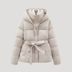 Tatiana | Black Cropped Puffer Coat Jacket With Hood — Cream