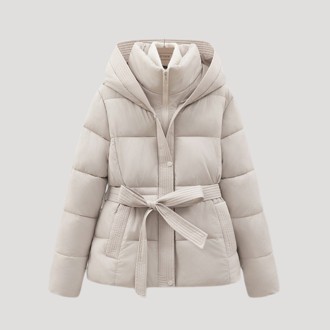Tatiana | Black Cropped Puffer Coat Jacket With Hood — Cream