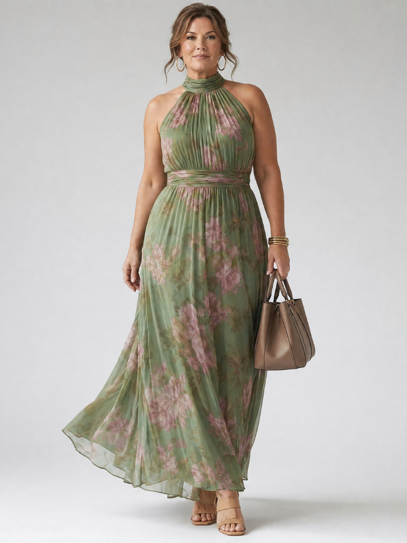 Helena | Halter Neck Floral Midi Dress Summer Garden Party