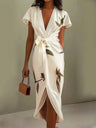 Cordelia | Wrap V-Neck Leaf Print Occasion Dress