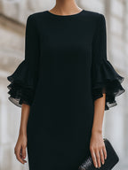 Henriette | Ruffled Sleeves Funeral Dress Black Midi Sheer