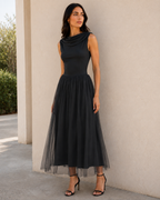 Romilly | Draped Sleeveless Midi Dress for Occasions