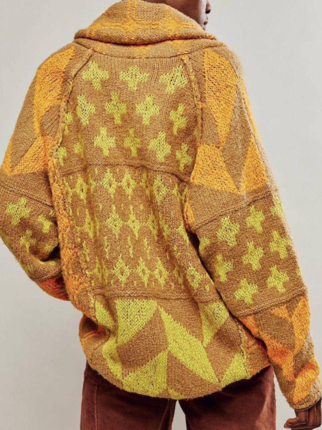 Marguerite | Oversized Cardigan Sweater with Jacquard Diamond Knit