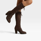 Oriane | Black Brown Lace Up Block Heel Leather Ankle Boots