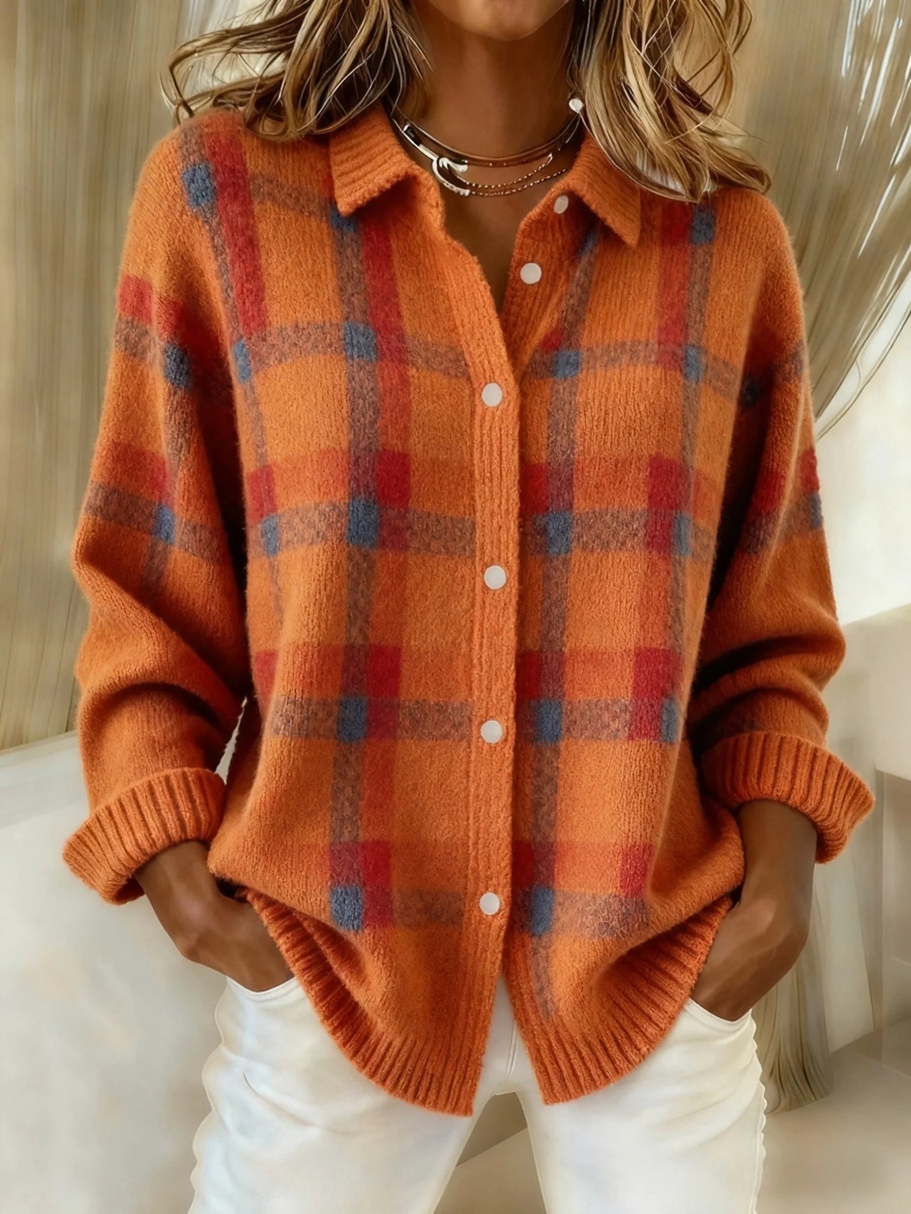 Sabine | Plaid Knit Cardigan Sweater Relaxed Button-Up