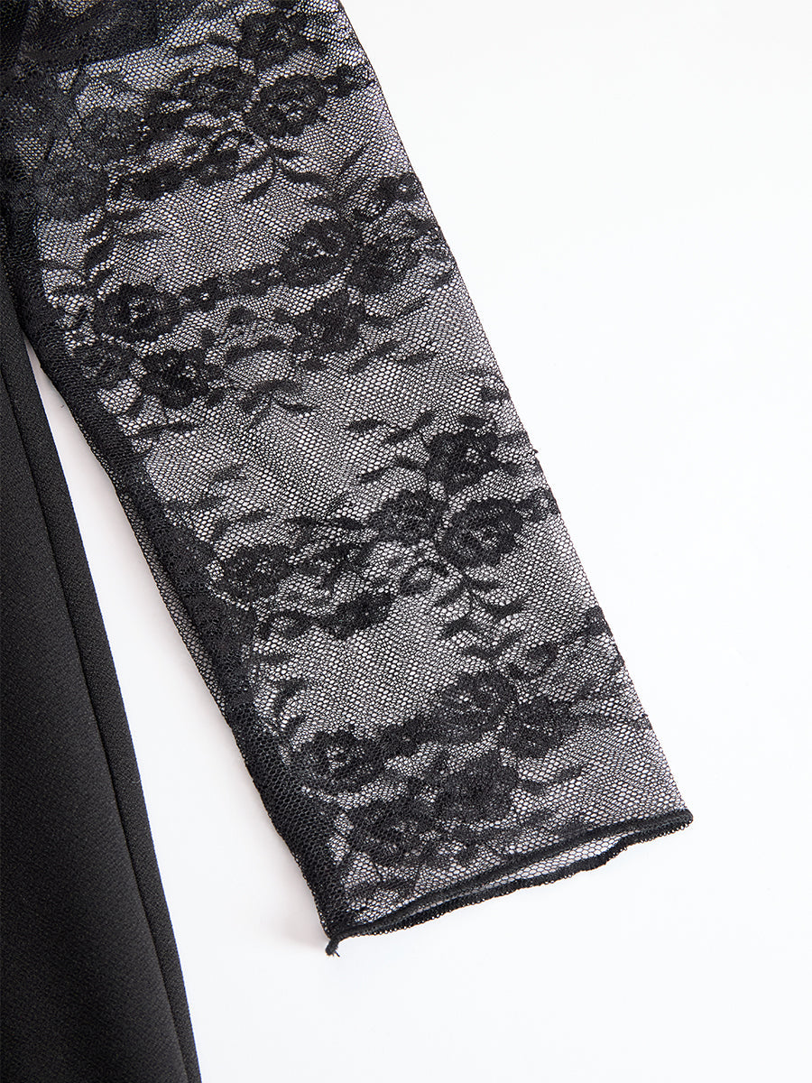 Coralie | Evening Tuxedo Dress Coat Lace Midi Black