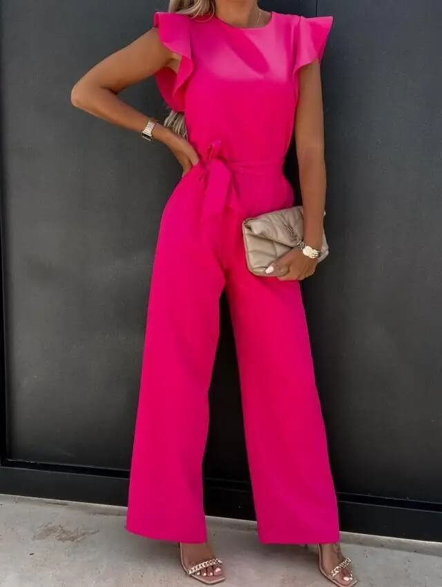 Ophelia | Belted Wide Leg Jumpsuit With Butterfly Sleeves