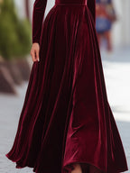 Sabine | Velvet Long Sleeve Pleated Evening Gown Maxi Dress