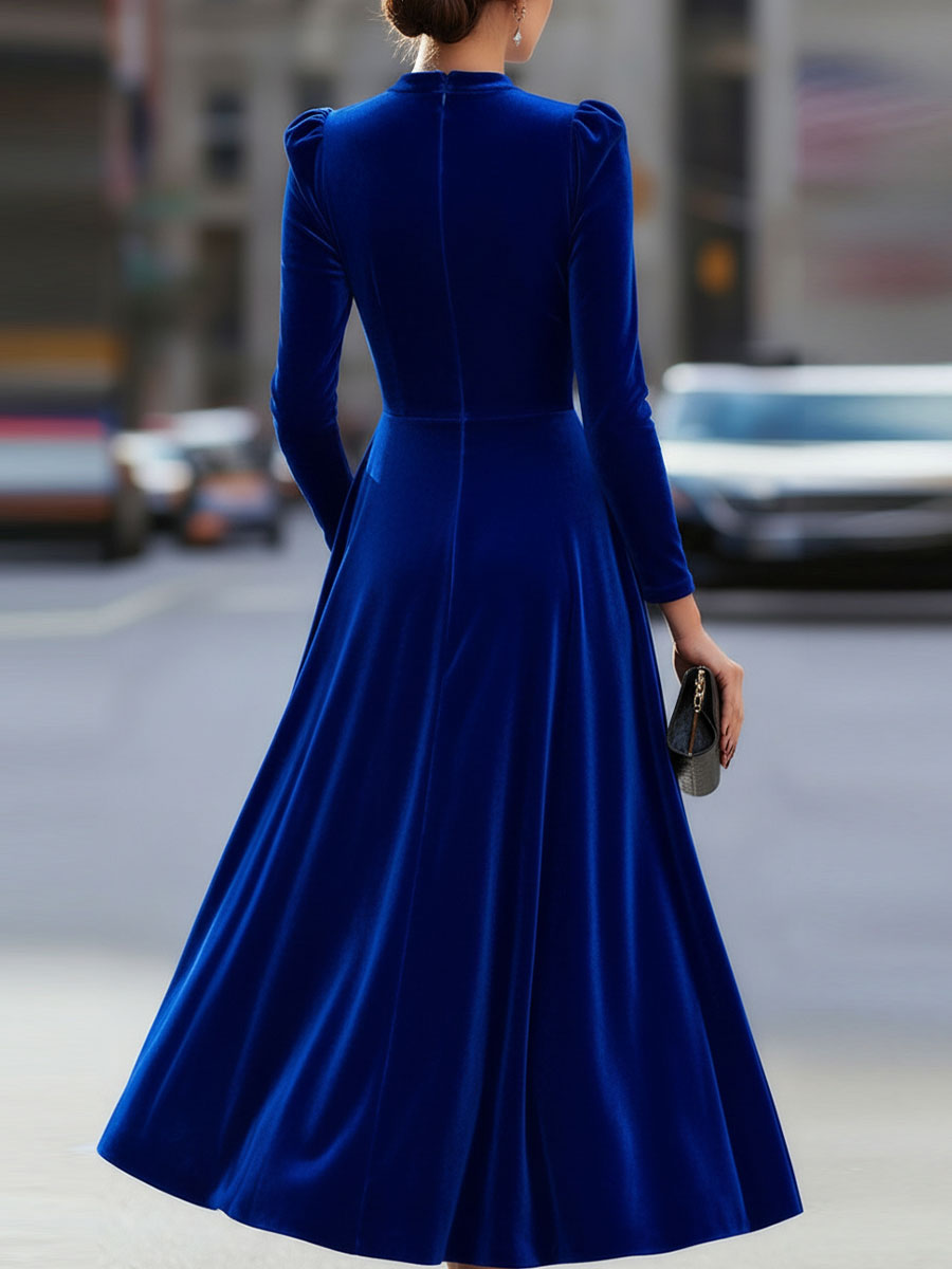 Albane | A-Line Long-Sleeve Velvet Midi Wedding Guest Dress
