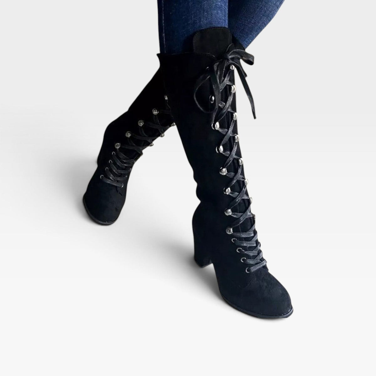 Oriane | Black Brown Lace Up Block Heel Leather Ankle Boots — Black