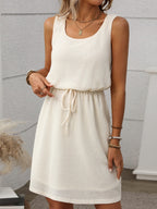 Liliana | Women's Waffle Knit Drawstring Mini Tank Dress
