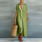 Valentina | Short Sleeve Collared Maxi Shirt Dress for Summer