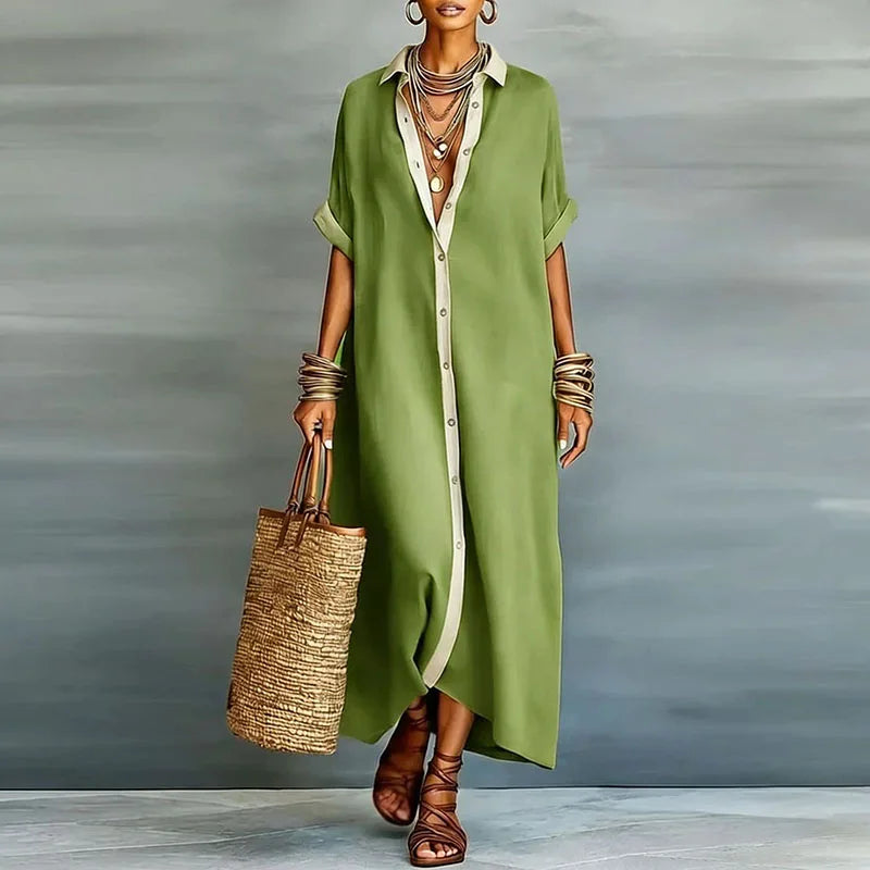 Valentina | Short Sleeve Collared Maxi Shirt Dress for Summer