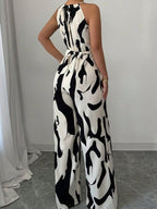 Cordelia | Halter Neck Belted Wide Leg Jumpsuit Black