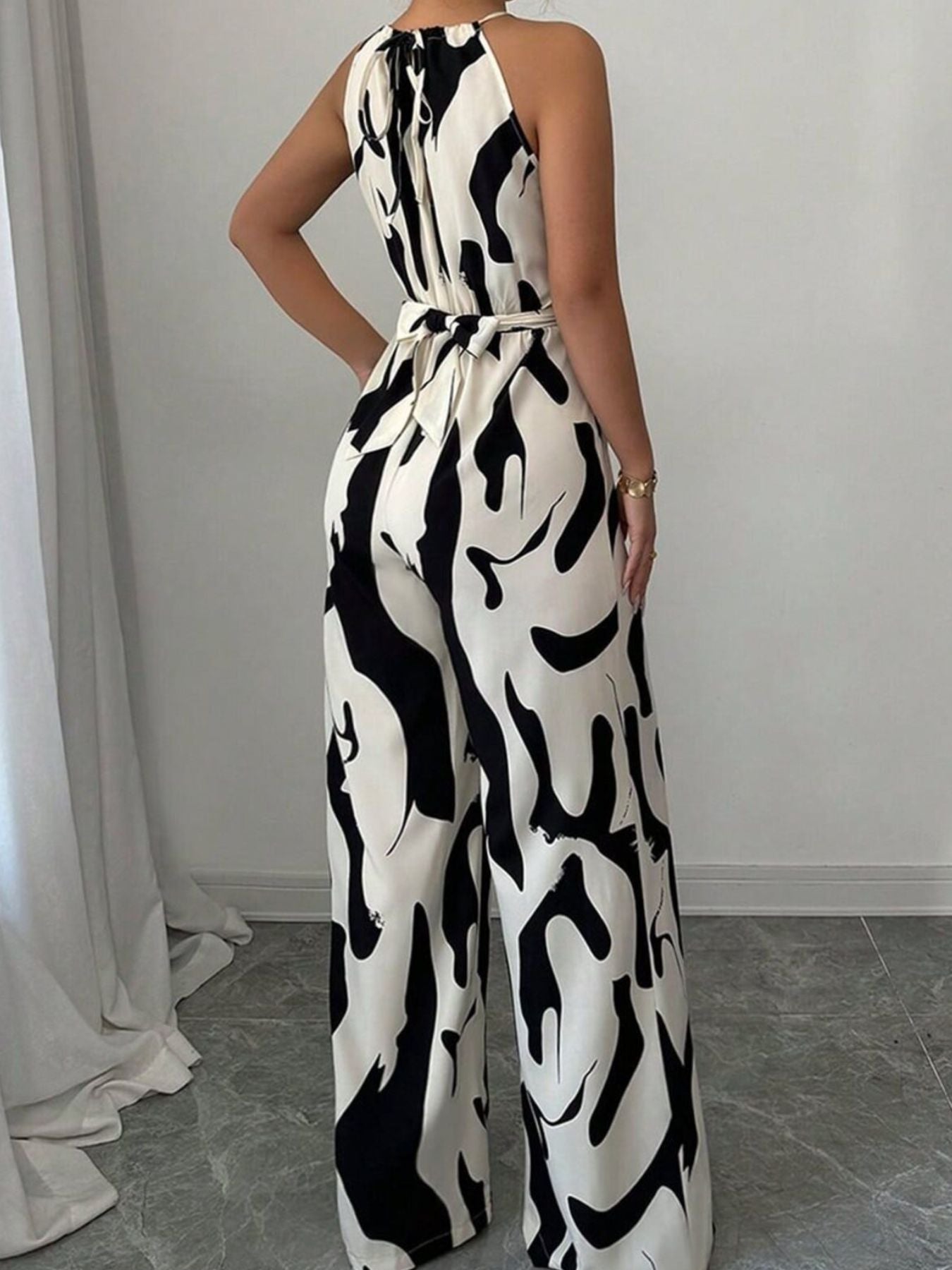 Cordelia | Halter Neck Belted Wide Leg Jumpsuit Black