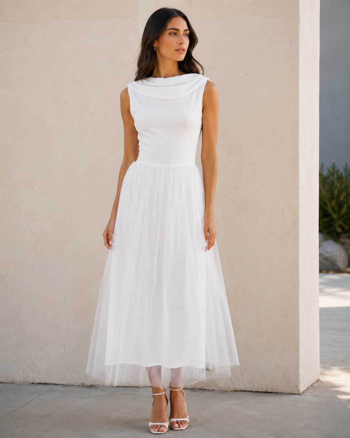 Romilly | Draped Sleeveless Midi Dress for Occasions