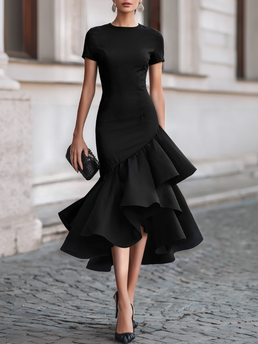 Flavie | Tailored Ruffle Evening Wedding Guest Midi Dress