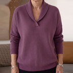 Ingrid | Cashmere Wool Blend V Neck Roll Edge Jumper — Purple