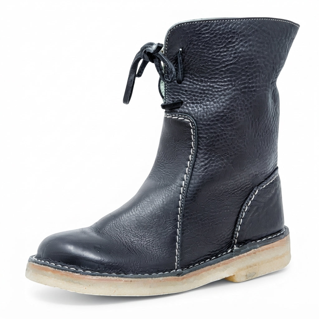 Iliana | Black Brown Leather Ankle Boots Slouch Casual Comfort — Black