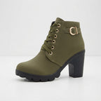 Rosanna | Leather Low Heel Flat Ankle Boots — Green
